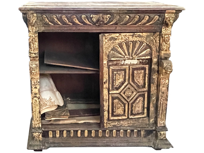 Dilapidated Gold Cabinet With Parts Props, Prop Hire