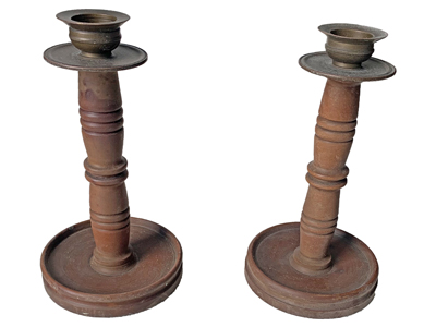Turned Wood and Brass Candlesticks Props, Prop Hire