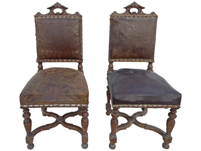 Carved Studded Historical Baronial Castle Chairs Authentic Weathered Props, Prop Hire