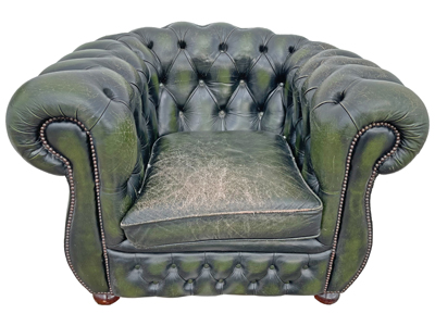 Green Characterful Chesterfield Armchair Props, Prop Hire