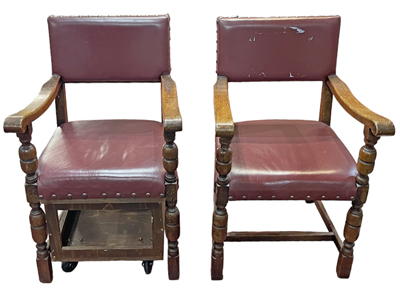 Ancient Studded Leather Chairs One On Castors (Priced Per Item) Props, Prop Hire
