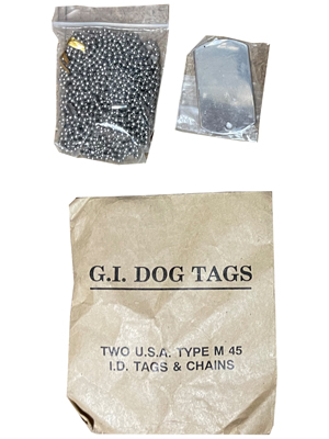 American G I Dog Tag Necklaces Props, Prop Hire