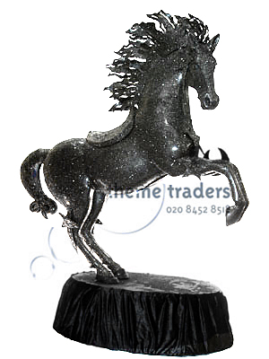 Rearing Horse Black Glitter Statues Props, Prop Hire