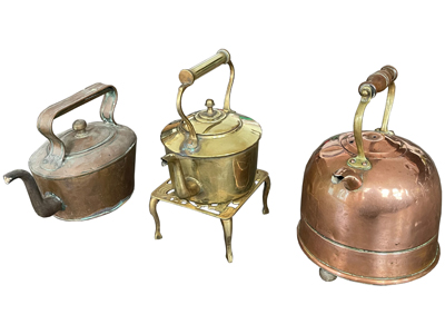 Copper and Brass Kettles Props, Prop Hire