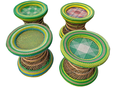 Caribbean Colourful Straw Stools Props, Prop Hire