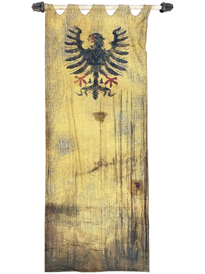 Historic Heraldic Weathered Lined 3 Metre Banners Props, Prop Hire