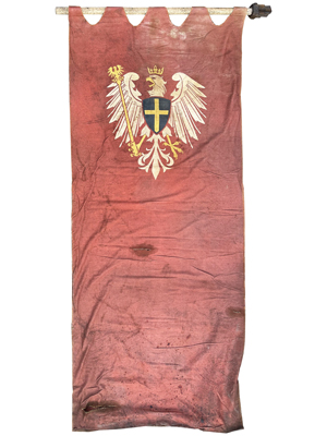 Historic Heraldic Weathered Lined 3 Metre Banners Props, Prop Hire