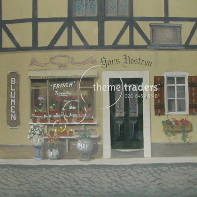 Bavarian Flower Shop Backdrop Props, Prop Hire