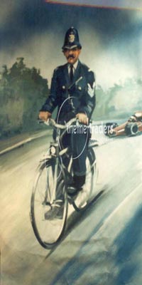 Policeman & Bike Backdrop Props, Prop Hire