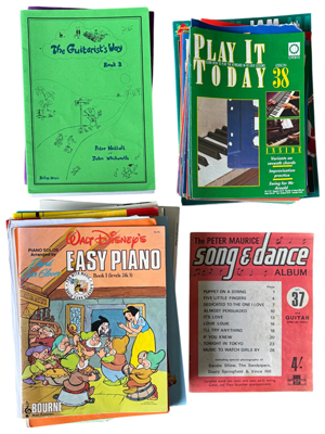 Vintage Music Guitar Accordion Piano Books and Magazines Props, Prop Hire