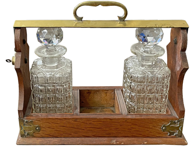 Vintage Oak Brass Tantalus Decanters Props, Prop Hire