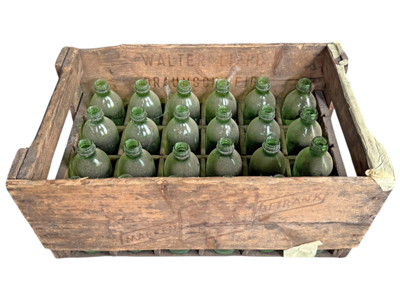Vintage Crates with Green Bottles Props, Prop Hire