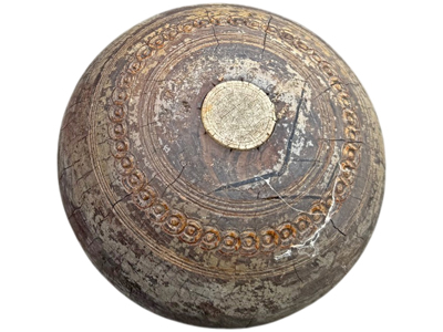 Lignum Antique Brass Detail Lawn Wooden Bowls Props, Prop Hire