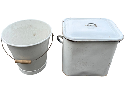 Enamel Bucket and Bin Props, Prop Hire