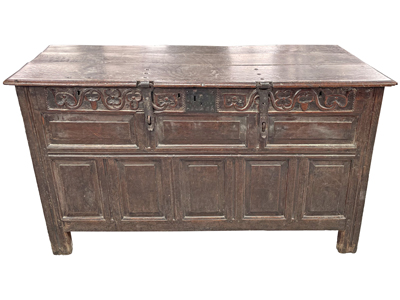 1.64 Metre Ancient Carved Oak Chest Sideboard Props, Prop Hire