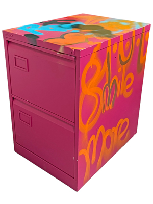 Graffiti 2 Drawer Steel Filing Cabinet Props, Prop Hire