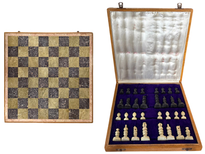 Very Fine Boxed Ivory Carved Chess Set Props, Prop Hire
