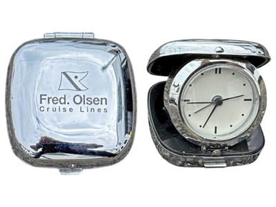 Fred Olsen Silver Case Travel Clock Props, Prop Hire