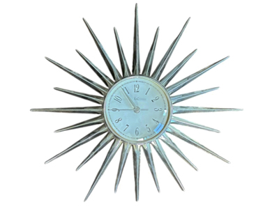 Starburst Silver Wall Clock Props, Prop Hire