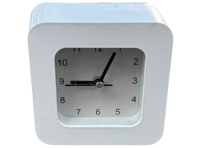 White 60s Square Clock Props, Prop Hire