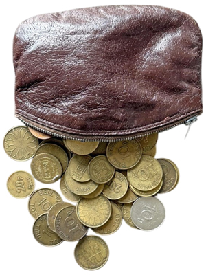 Coin Filled Leather Pouch Purse Props, Prop Hire