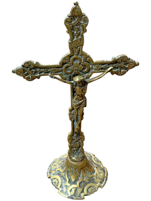 Brass Inri Metal Cross Church Vintage Props, Prop Hire