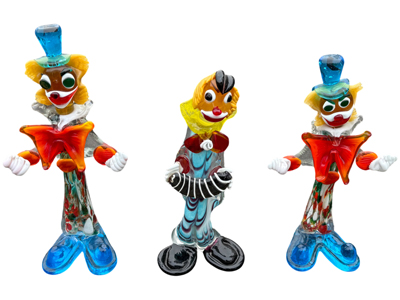 Large Murano Glass Clowns Props, Prop Hire