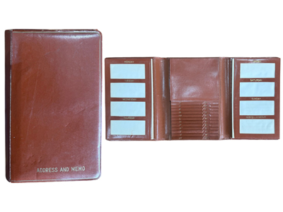 Retro Brown Leather Filofax Diary Card Organiser Props, Prop Hire