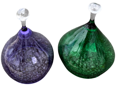 Green and Purple Glass Cloche Voila Dish Props, Prop Hire