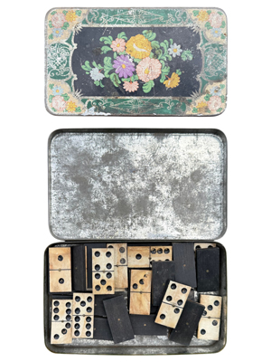 Vintage Dominoes in Tin Props, Prop Hire