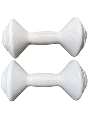 White Retro Orbatron Dumb Bells American Props, Prop Hire