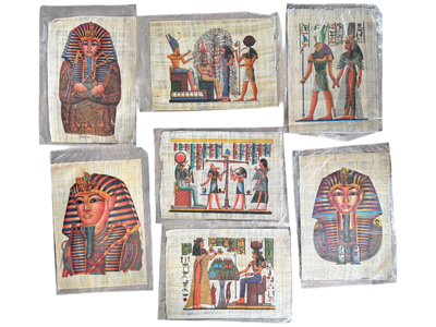 Egyptian Gods Painted Scenes on Papyrus Parchment Props, Prop Hire
