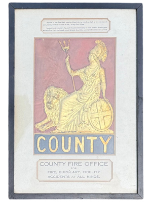 Framed County Office Gold Relief Fire Mark Emblem Props, Prop Hire