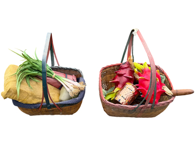 Old World Trug Market Baskets with Contents Props, Prop Hire