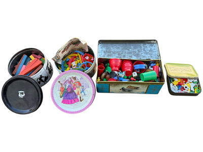 Vintage Plastic Games in Tin Boxes Props, Prop Hire