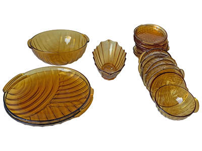 Period Amber Glassware Props, Prop Hire