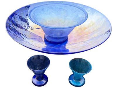 Retro Blue Glassware Bowls Glasses Props, Prop Hire