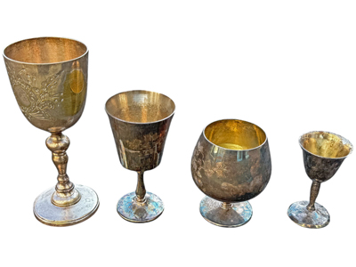 Silver Weathered Goblets Props, Prop Hire