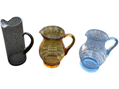 Vintage Amber Blue and Smoked Glass Pitchers and Jugs Props, Prop Hire