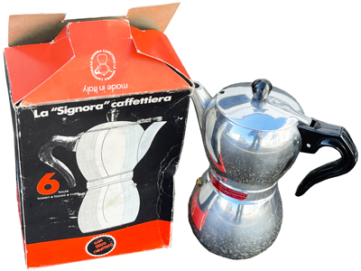 Retro La Signora Caffettiera in Original Packaging Props, Prop Hire