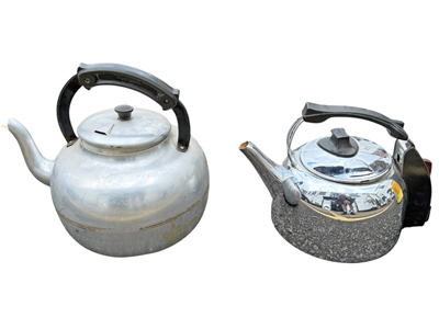 Retro Metal Kettles Props, Prop Hire