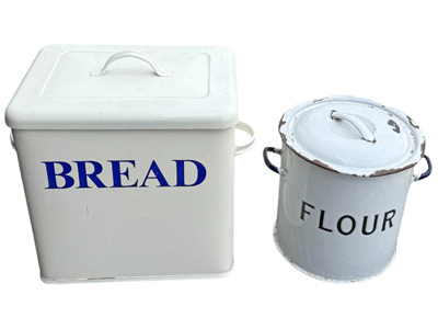 Large Retro Enamel Bread and Flour Bins Props, Prop Hire