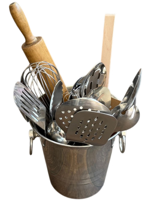 Kitchen Utensils in Champagne Bucket (as a set) Props, Prop Hire
