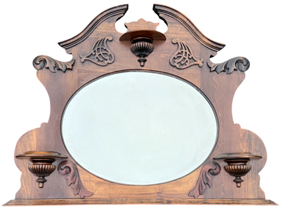 Large Carved Wooden Vanity Mirror with Small Shelves Props, Prop Hire