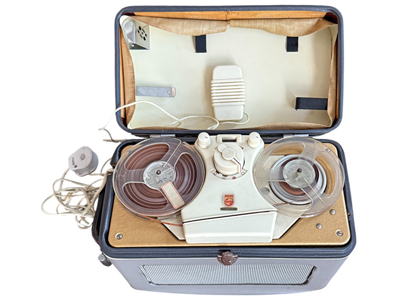 Very Rare Phillips Reel To Reel Portable Case Tape Recorder with Hand Microphone Props, Prop Hire