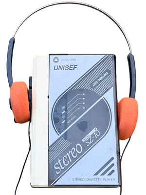 Retro Unisef Cream Walkman Personal Cassette with Headphones Props, Prop Hire