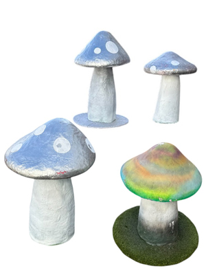 Silver Rainbow Mushrooms Toadstools (weathered can be repainted) Props, Prop Hire