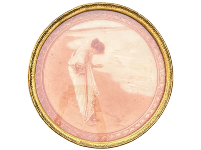 Round Girl With Shell By Seashore Victorian Painting Print Props, Prop Hire