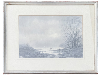 Glazed Lake Watercolour Grey Landscape Props, Prop Hire