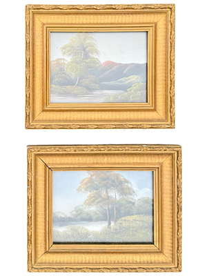 Landscape Oil Paintings Lake Trees Hills (pair priced individually) Props, Prop Hire